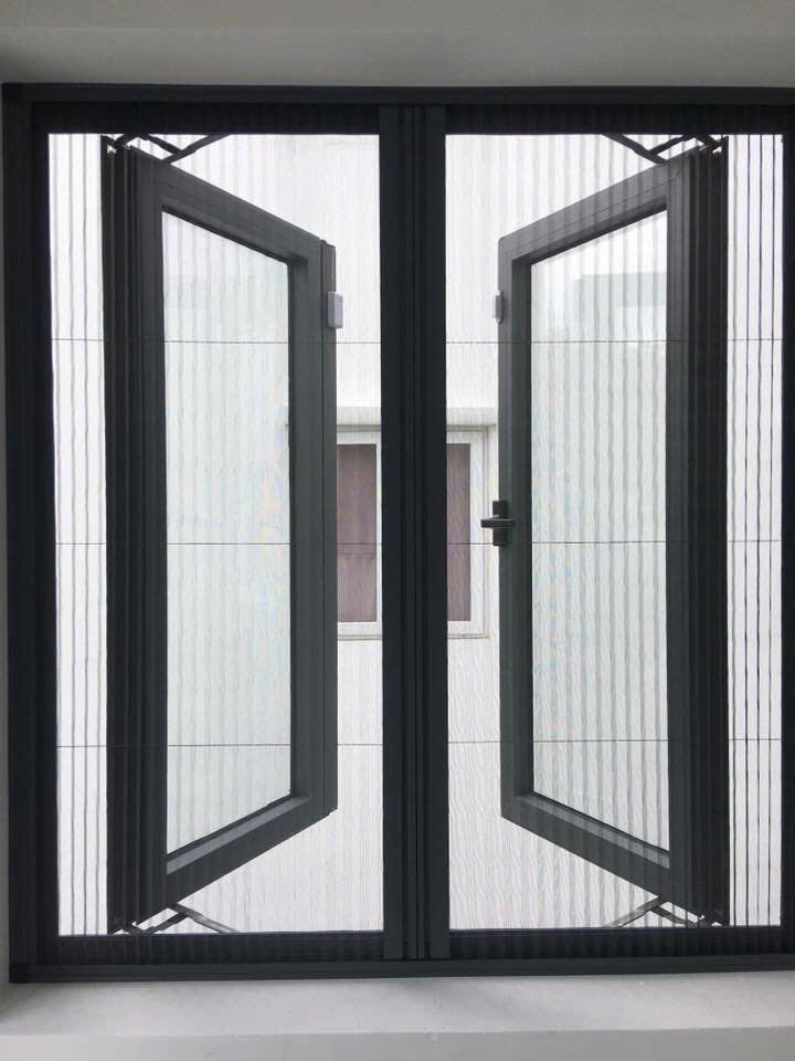 Cửa lưới xếp chống muỗi lắp cửa sổ mở đôi