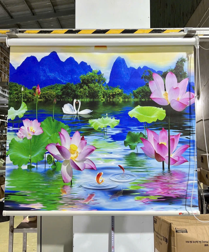 Rèm cuốn in tranh hồ sen