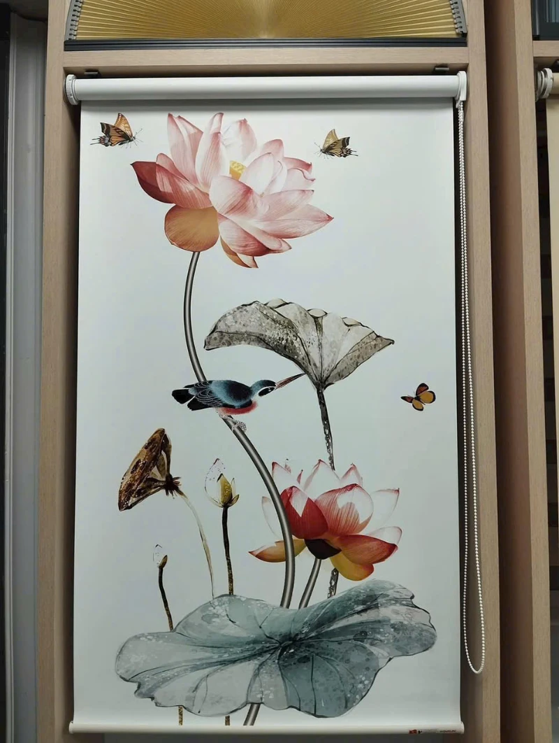 Rèm cuốn in tranh hoa sen