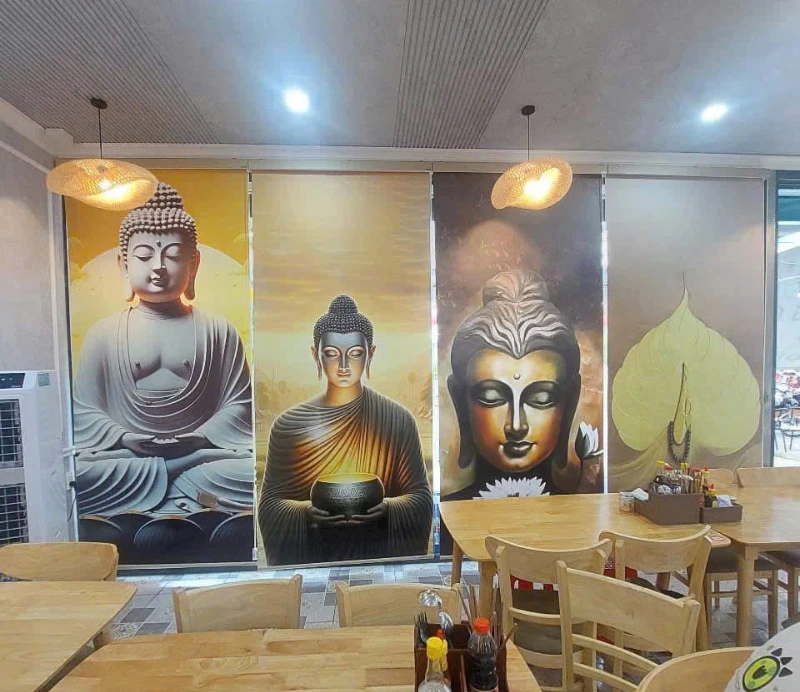 Rèm cuốn in tranh phật tại nhà hàng